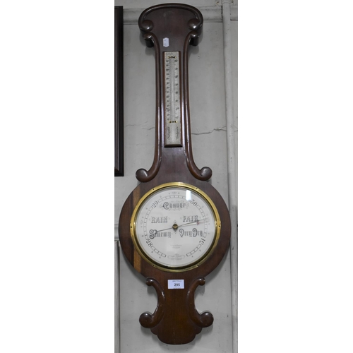 295 - A Mahogany Framed Onion Top Wheel Barometer, Short and Nathan, Missing Mercury