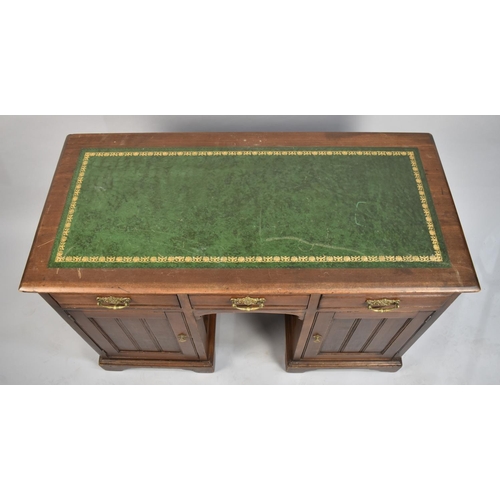 107 - A Vintage Kneehold Writing Desk with Three Drawers and Tooled Leather Writing Surface, 112cms Wide