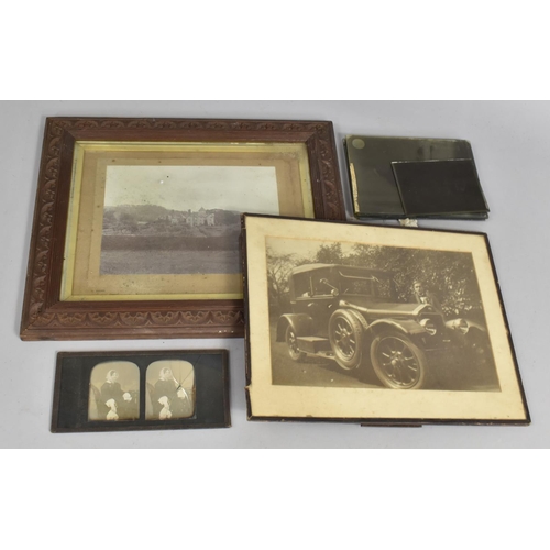 152 - A Framed Photograph of Vintage Car, Country House and Collection Photograph Negatives etc