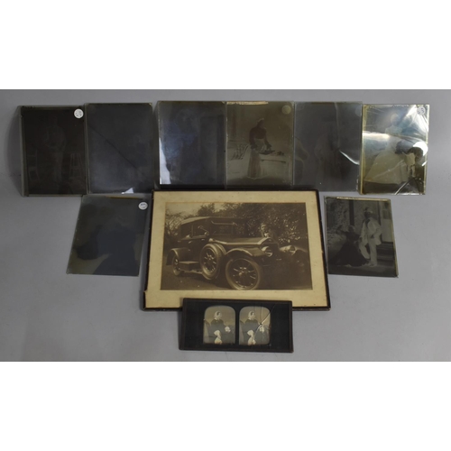 152 - A Framed Photograph of Vintage Car, Country House and Collection Photograph Negatives etc