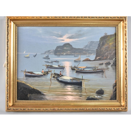 161 - A Framed Oil on Canvas, Italian Mediterranean Scene Near Naples, Signed Pisani 40x30cm