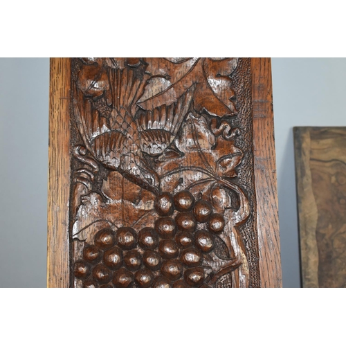 163 - A Carved Oak Panel Depicting Birds, Vines and Grapes, 90x20cm Together with an Inlaid Rosewood Panel... 