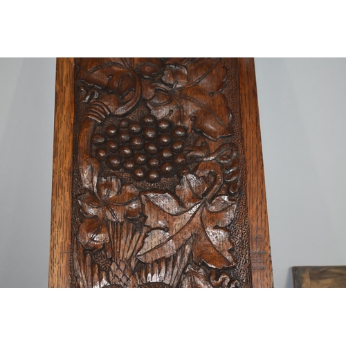 163 - A Carved Oak Panel Depicting Birds, Vines and Grapes, 90x20cm Together with an Inlaid Rosewood Panel... 