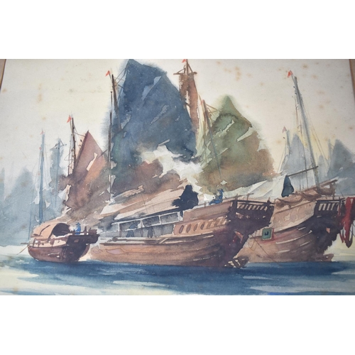 175 - A Set of Four Oriental Framed Watercolours, Signed Ling, Each 37x27cm