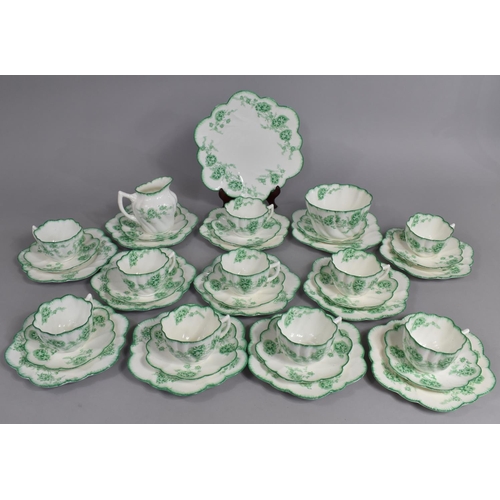 296 - An Early 20th Century Grafton China Green Floral Decorated Tea Set of Shaped Form Comprising Ten Cup... 