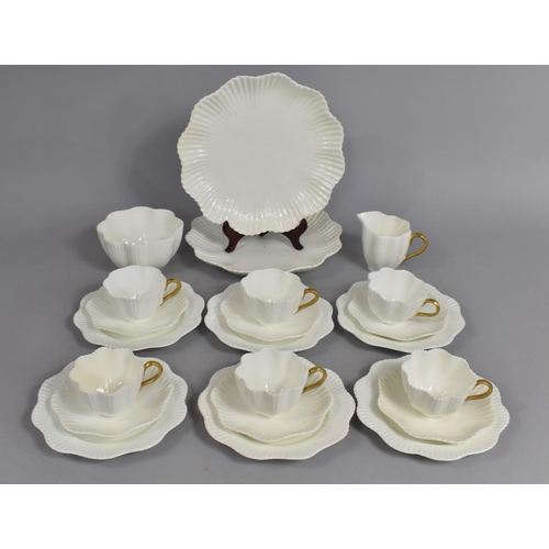 302 - A Coalport White and Gilt Decorated Tea Set of Reeded Form to comprise Six Cups, Saucers and Side Pl... 