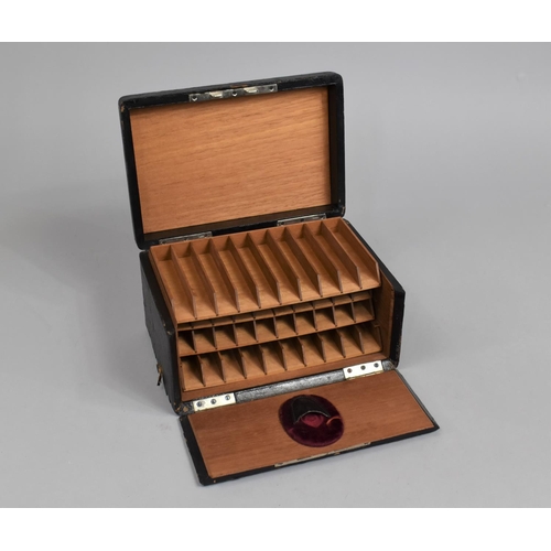 51 - A Vintage Cigar Humidor with Four Slides and Pocket for Cigar Cutter, 22cms Wide