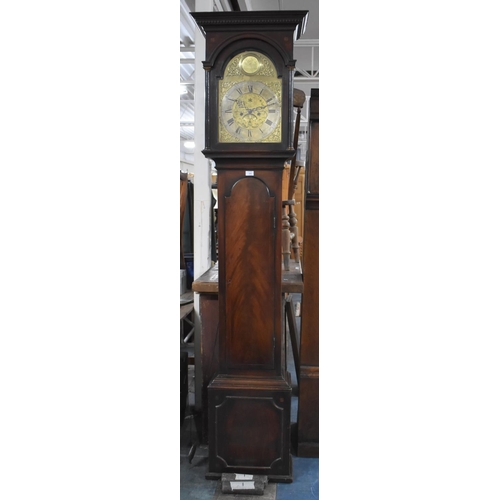 235 - A Tall 19th Century Mahogany Long Case Clock with Arched Brass Dial, Pierced Spandrels and Silvered ... 