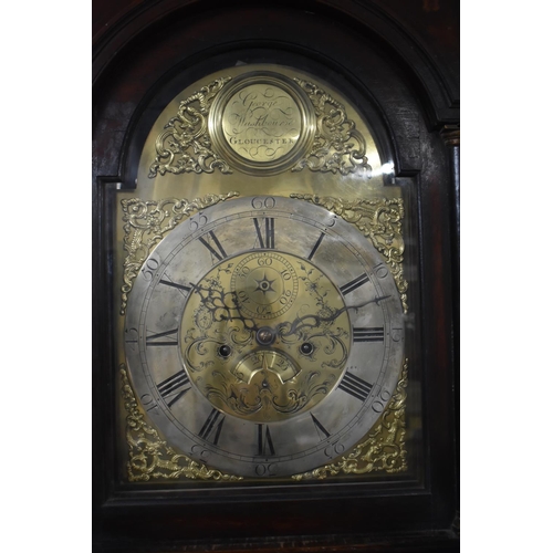 235 - A Tall 19th Century Mahogany Long Case Clock with Arched Brass Dial, Pierced Spandrels and Silvered ... 