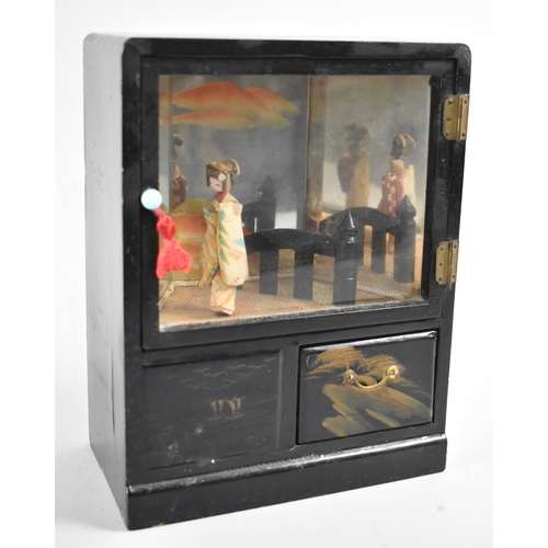 107 - A Mid 20th Century Oriental Lacquered Musical Cabinet with Single Drawer, 18cms Wide and 24cms High