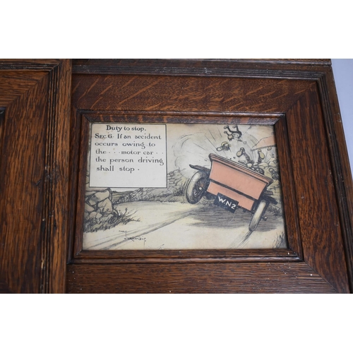 132 - A Set of Eight Oak Framed Humorous Car Prints After Charles Crombie, Each 36x30cms Overall