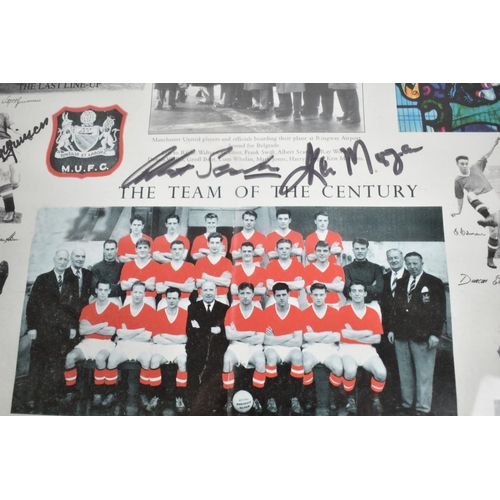 156 - A Collection of Framed Manchester United Busby Babe Prints and Photographs, with Autographs