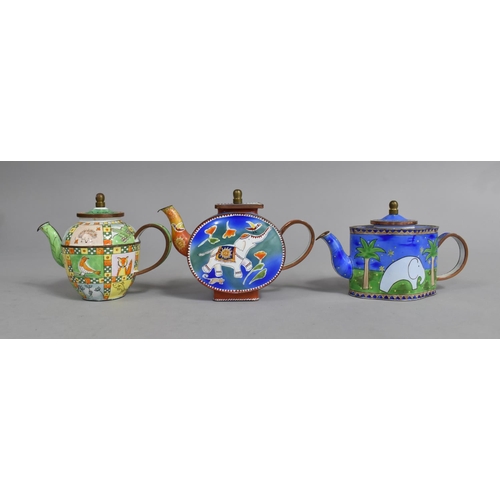 181 - A Collection of Three Enamelled Teapots, Circa 2003