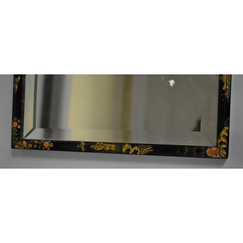 191 - An Early 20th Century Chinese Lacquered Framed Mirror with Bevelled Glass, 25.5x15cms