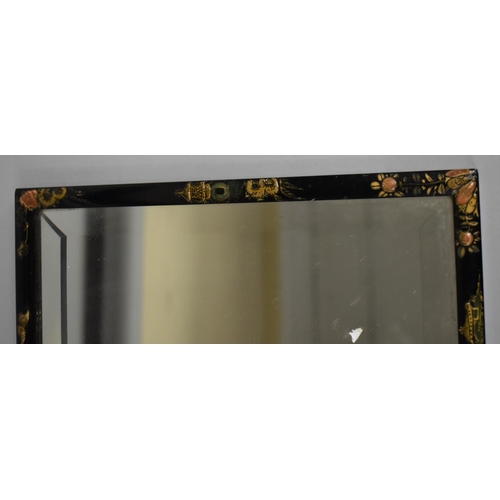 191 - An Early 20th Century Chinese Lacquered Framed Mirror with Bevelled Glass, 25.5x15cms