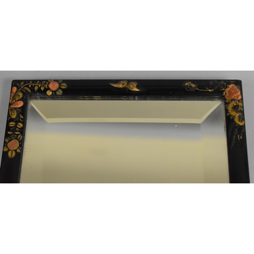 191 - An Early 20th Century Chinese Lacquered Framed Mirror with Bevelled Glass, 25.5x15cms