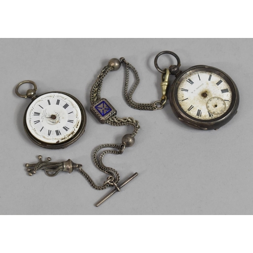 471 - Two Silver Cased Pocket Watches, Both AF Together with a White Metal and Enamelled T Bar Chain