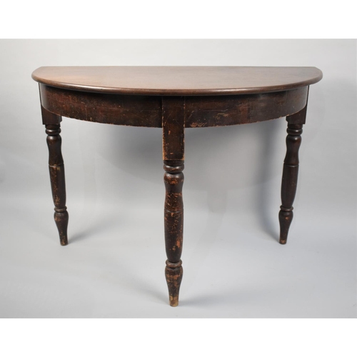 611 - An Edwardian Mahogany Topped Demi Lune Side Table, 104cms Wide