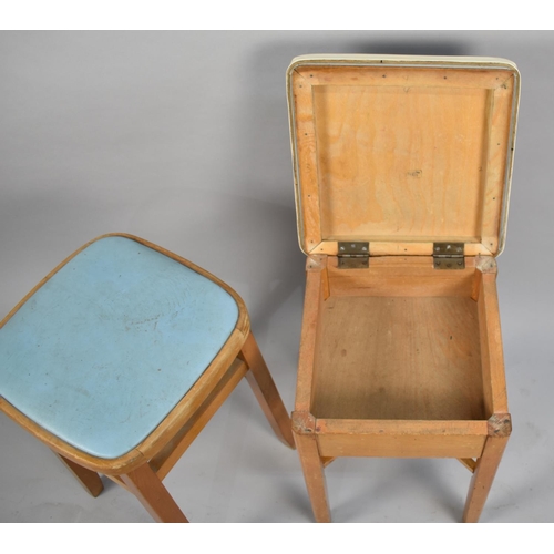 613 - Two Vintage Kitchen Stools, One with Hinged Seat