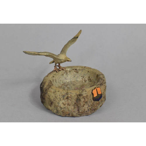 65 - A Souvenir Crested Stoneware Ashtray with Seagull Mount for 