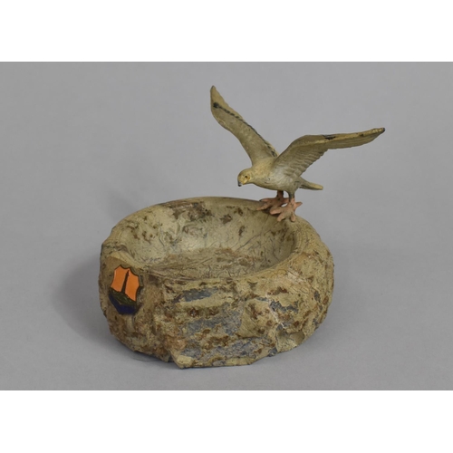 65 - A Souvenir Crested Stoneware Ashtray with Seagull Mount for 