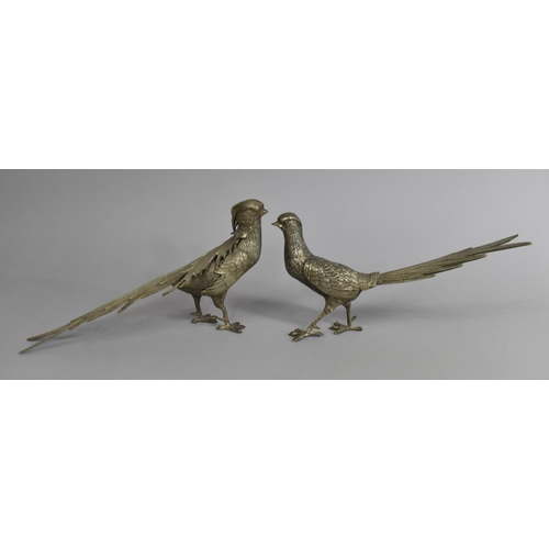 87 - A Pair of Vintage Silver Plated Oriental Pheasant Ornaments, 32cms Long