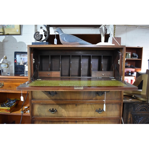 105 - A Mid 20th Century Walnut Secretaire Chest, Fall Front in the Form of Two Faux Drawers to Fitted Int... 