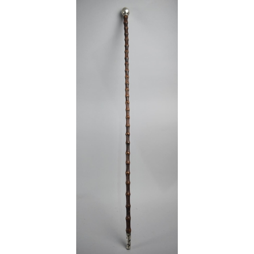 115 - A Vintage Swagger Stick with Silver Globular Top having Staffordshire Knot Decoration, London Hallma... 