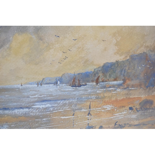 131 - A Reframed 19th Century Watercolour depicting Coastal View, 63x25cms