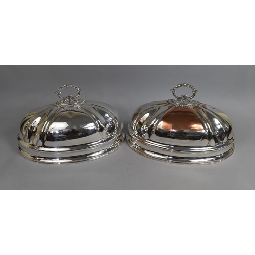 144 - A Pair of Silver Plated Wall Hanging Planters of Demi Lune Form, 43cms Wide