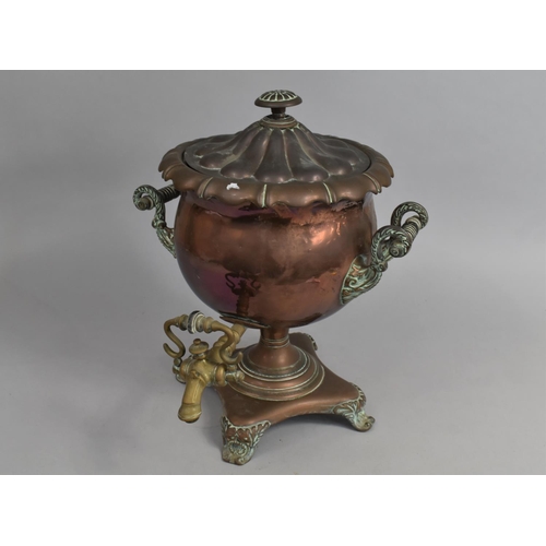 146 - A Late Victorian Copper and Brass Two Handled Samovar with Tap, 42cms High