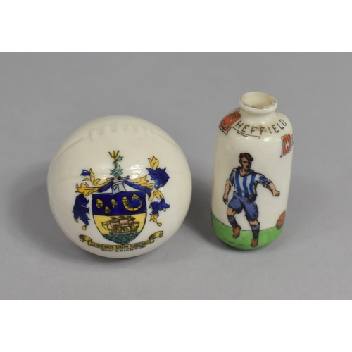 38 - A Vintage Crested Ware Football for New Brighton together with a Bottle For Sheffield Wednesday, Eng... 