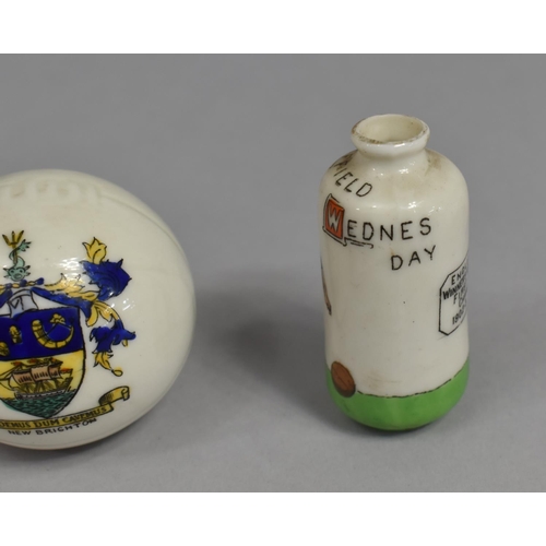 38 - A Vintage Crested Ware Football for New Brighton together with a Bottle For Sheffield Wednesday, Eng... 