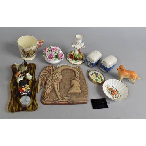 418 - A Small Collection of Ceramics to include Goebels Bird, Crown Candlesticks, Crested Ware Dish Etc