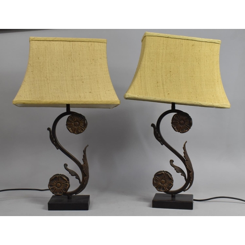 419 - A Pair of Modern table Lamps with Shades in the Form of The Letter S, 59cms High