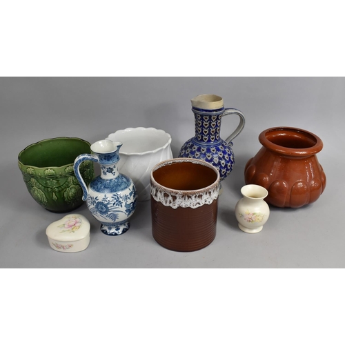 593 - A Collection of Various Ceramics to comprise Glazed Jardiniere, Jackfield Squat Pot, Salt Glazed Ewe... 