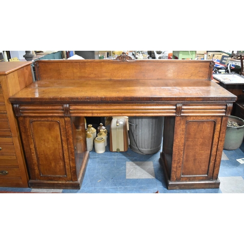 603 - A 19th Century Oak Twin Pedestal Three Drawer Sideboard with Crossbanded Top and Galleried Back, Sid... 