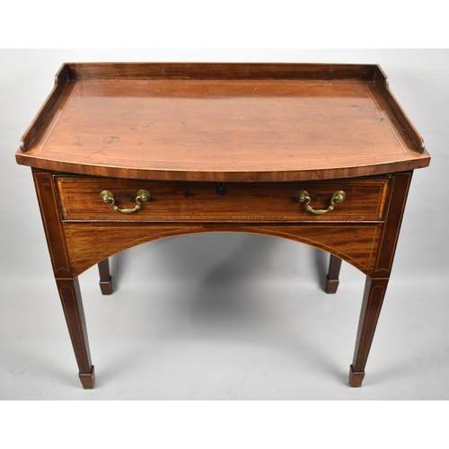 64 - An Edwardian Inlaid Galleried Side table with Single Drawer and Bow Front Top, Square Tapering Suppo... 