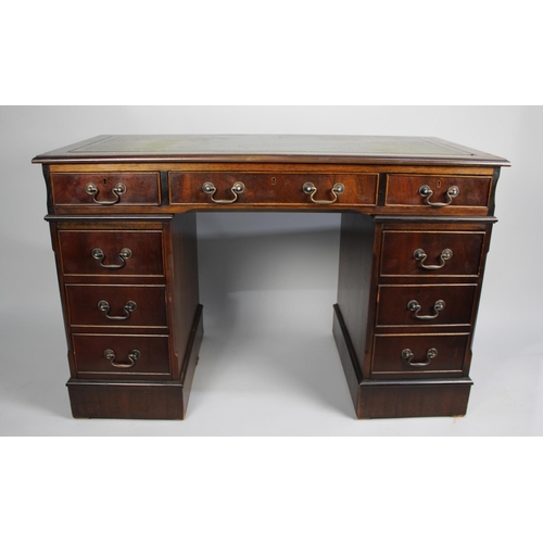 103 - A Mid 20th Century Knee Hole Writing Desk with Tooled Leather Top, 121cms Wide