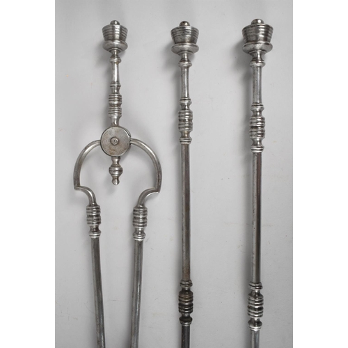 104 - A Set of Three 19th Century Steel Long Handled Fire Irons, Poker 67cms Long