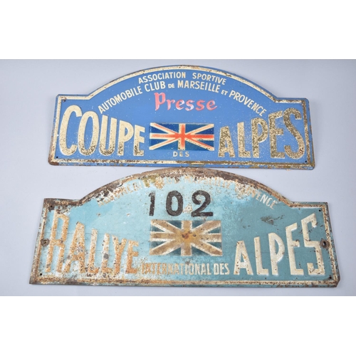 135 - Two Pressed Metal Vintage Rally Plates for Coup Alpes and Rallye Alpes