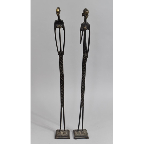 136 - A Pair of Tall African Bronze Tribal Figures, 59cm high