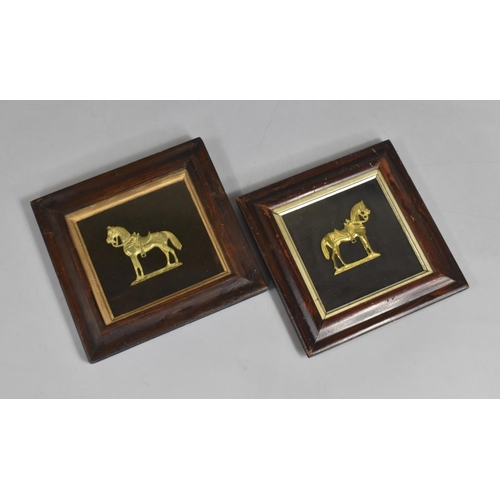 140 - A Pair of Framed Gilt Metal Studies of War Horses, Each 24x23cm