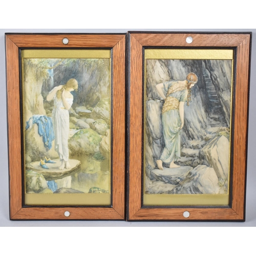 141 - A Pair of Framed Pre-Raphaelite Prints of Maidens, Each 13x22cm