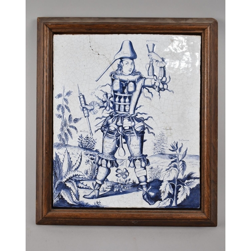 154 - A Large and Interesting French Blue and White Tile in Wooden Frame Depicting a Figure Made up of Com... 