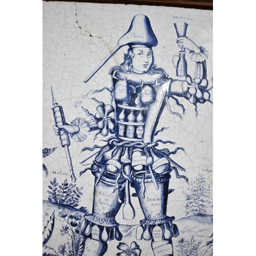 154 - A Large and Interesting French Blue and White Tile in Wooden Frame Depicting a Figure Made up of Com... 