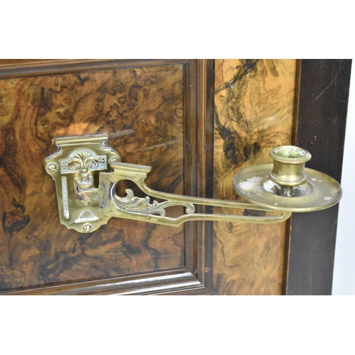 158 - The Front Panel of an Inlaid Rosewood Piano, Having Two Art Nouveau Candle Sconces, 140cm wide