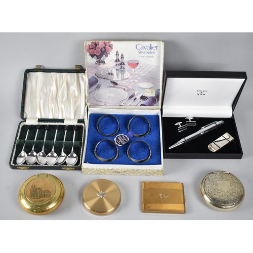 161 - A Collection of Various Silver Plate Sets to Include Coffee Spoons, Cufflinks, Money Clip and Pen an... 