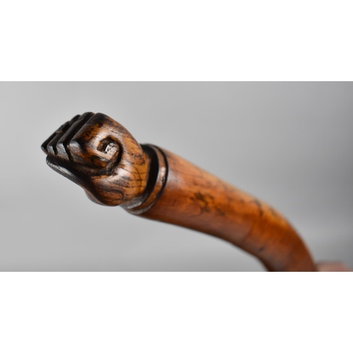 56 - A Carved Wooden Gear Shift or Brake Lever from a Vintage Car, Handle Carved with Clenched Fist, 87cm... 