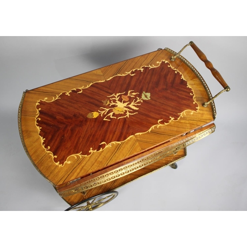 70 - A Mid/Late20th Century Inlaid Italian Two Tier Drop Leaf Trolley with Pierced Gallery Top, Bottle St... 